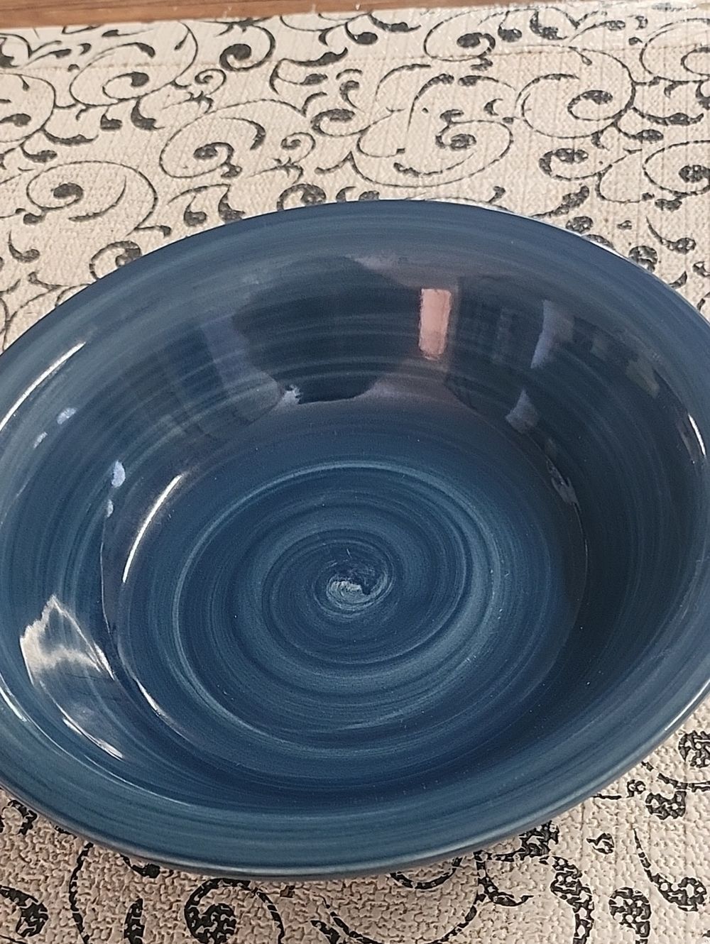 Citrus Grove Blue Swirl  Glazed Ceramic Bowl
